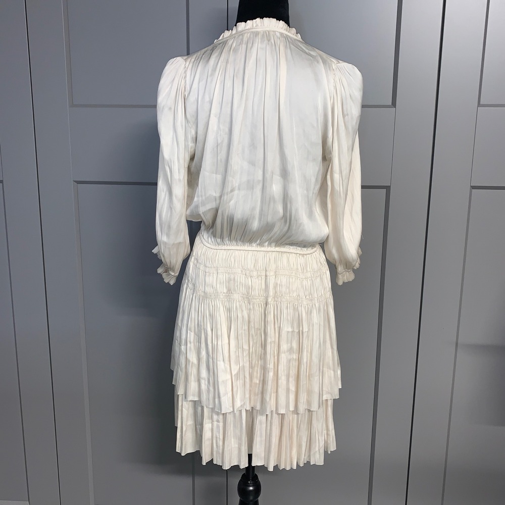 RESET By Jane Jamie Satin Silky Mini Dress Champagne Tiered Ruffle Flaws - Picture 3 of 11